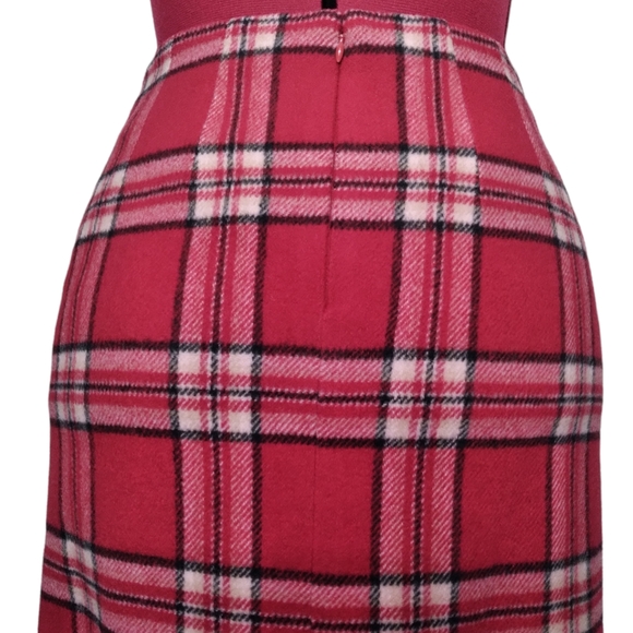 Vintage Chadiwicks Plaid Tartan Check Red Wool 80s 90s Y2K Mini Pencil Skirt 2P - Picture 8 of 10
